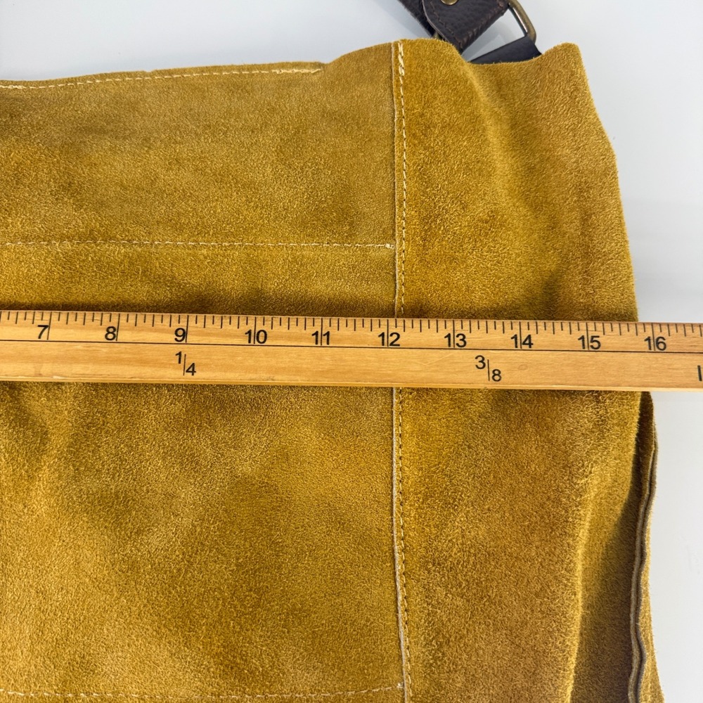Moda in Italia Hobo Bag Tote Womens Mustard Yellow Suede Leather Slouchy Zip - Picture 11 of 14